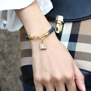 Retro Simple Braided Striped Leather Bracelet With Mini Bag Pendant